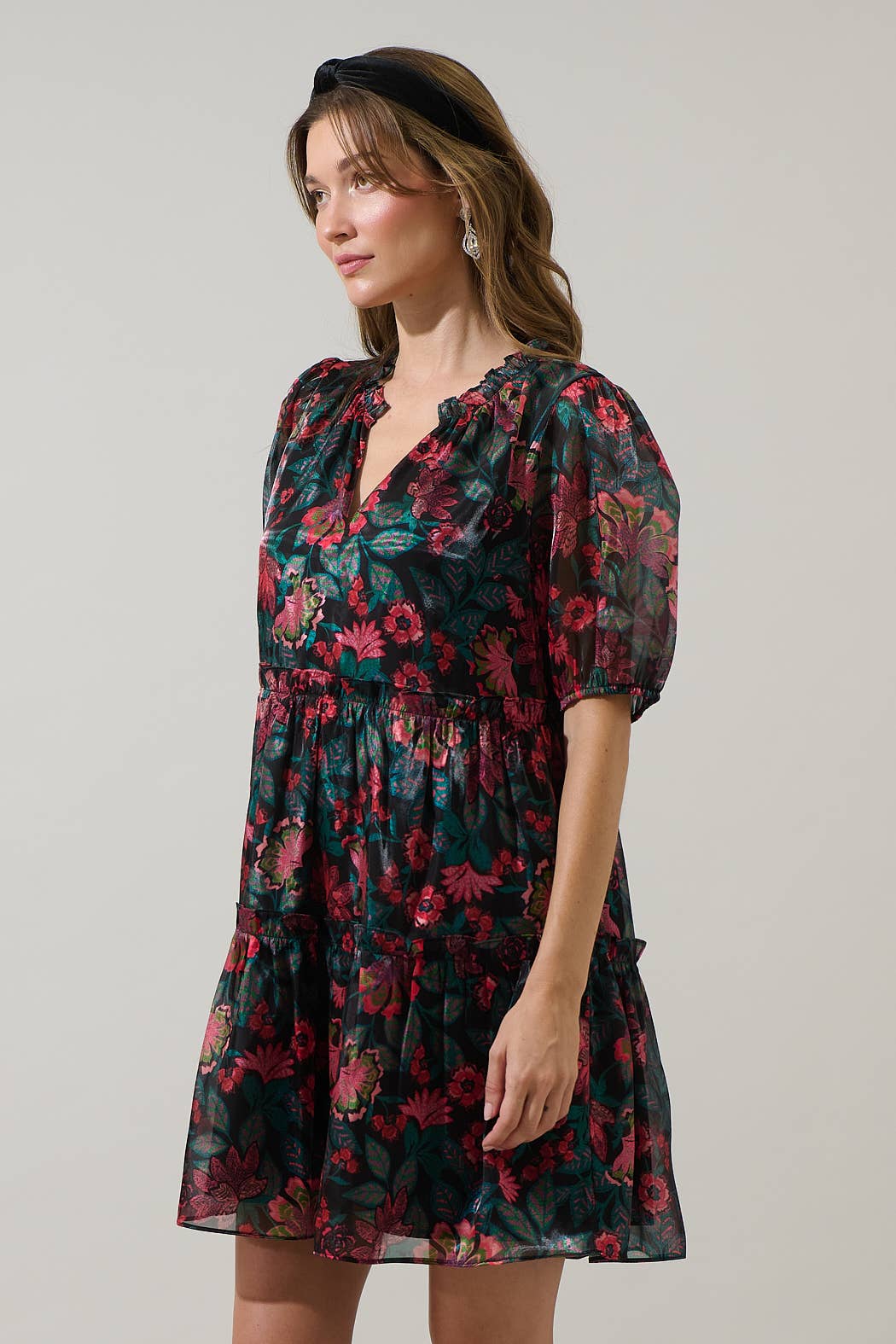 BLK TEAL RED Briala Organza Islen Tiered Mini Dress for wholesale on Faire4