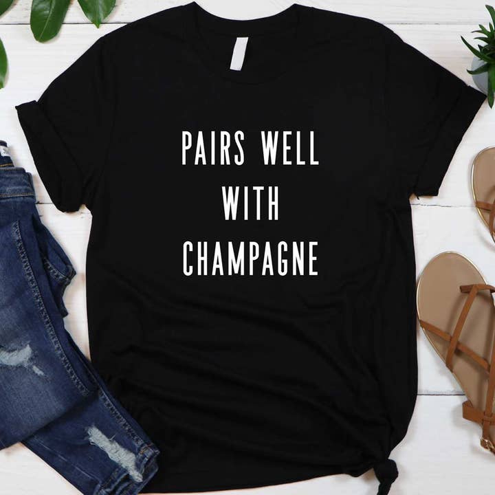 Pairs Well with Champagne Tee for wholesale by Out Of Office Brands