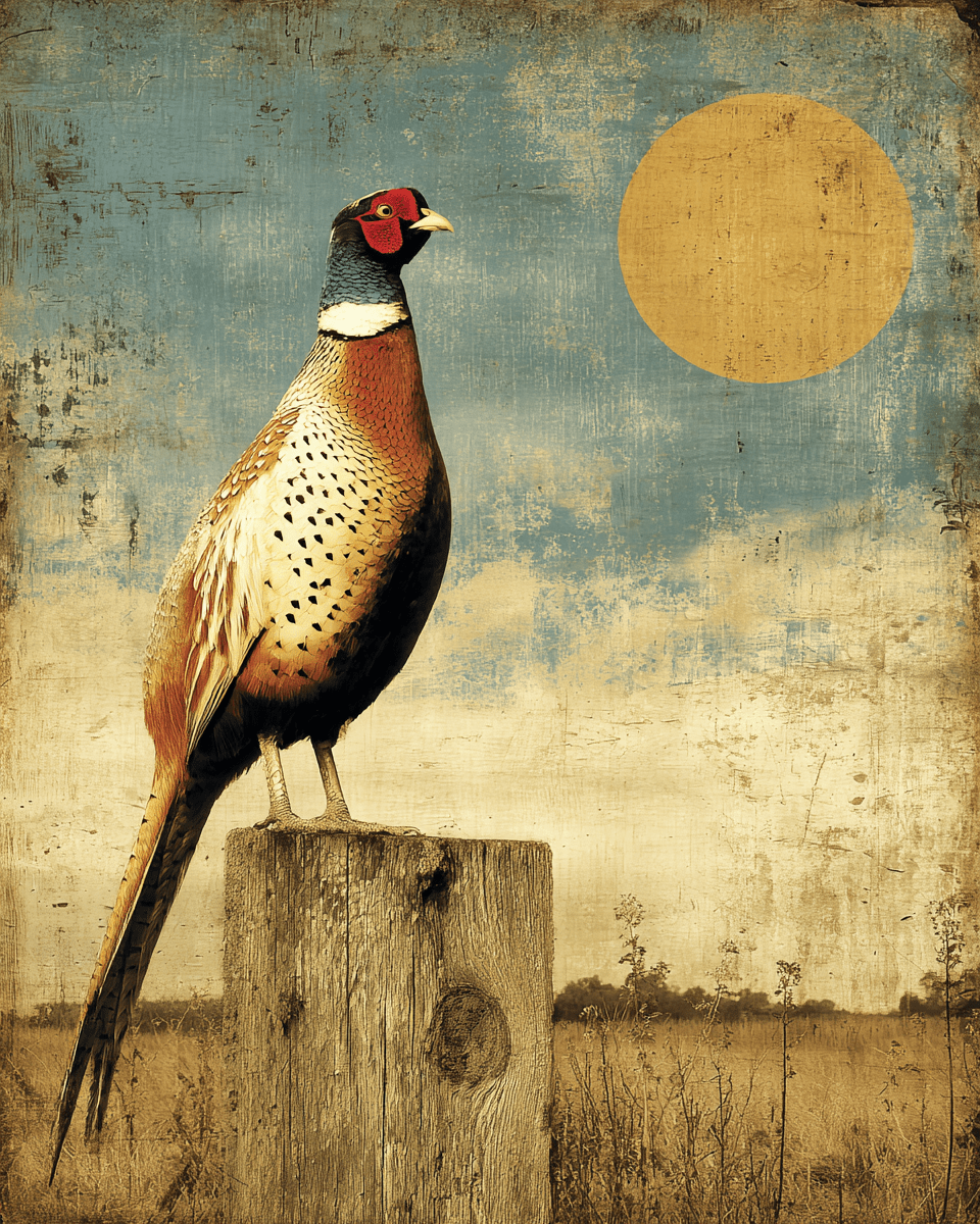 Mowbi - Wholesale Art Print - Ring-Necked Pheasant on a Prairie Fence Post Art Print - 8"x10" Artwork for 11"x14" Frame0