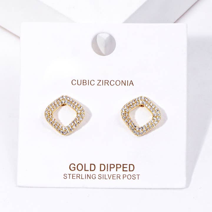 Guldpläterade CZ Öppna Fyrkantiga Stiftörhängen för wholesale av Sensibling Corp.