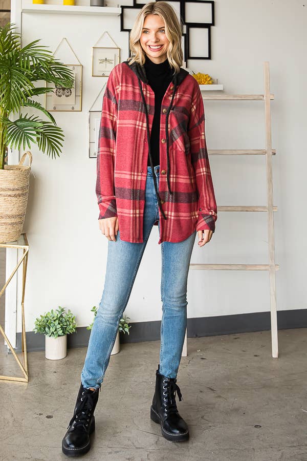 7th Ray - Vendita all'ingrosso Giacca a camicia - Donna - Felpa casual a quadri con coulisse Shacket T496219