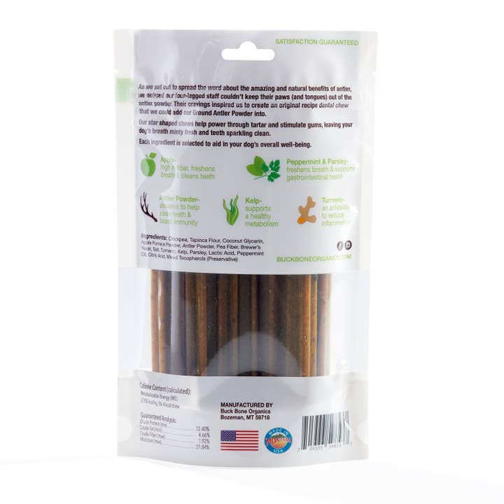 Buck Bone Organics - Wholesale Pet Chew Toy - Dog - Grain Free Dental Chews 24 Pack, made with Antler Powder