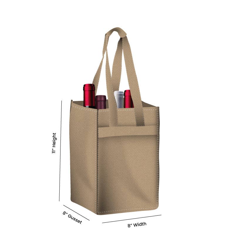 Non Woven Totes - Wholesale Wine Tote - Reusable 4-Bottle Wine Tote Bag-8x11x8 with Bottom Gusset | Custom Printed Wine Totes13