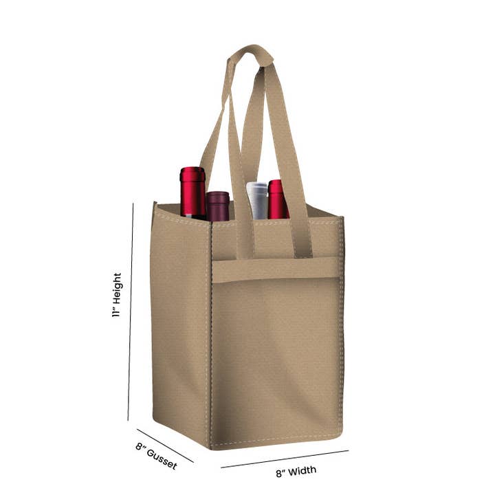 Non Woven Totes - Wholesale Wine Tote - Reusable 4-Bottle Wine Tote Bag-8x11x8 with Bottom Gusset | Custom Printed Wine Totes13