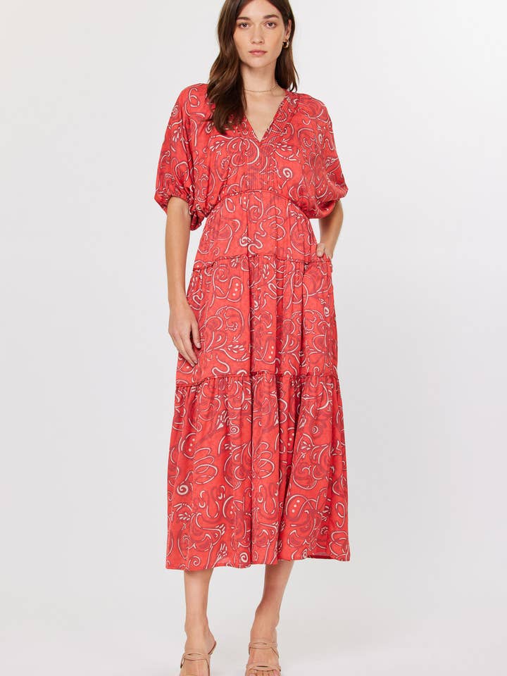 Abstract Printed Laglan Sleeve Long Dress for wholesale by Current Air