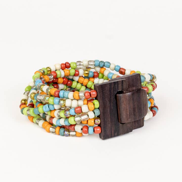 Pink House Imports - Wholesale Beaded Bracelet - Bali Glass Beads Bracelet with Mini Wood Buckle2