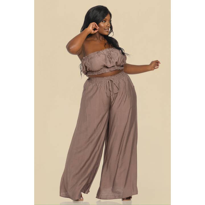The Sang - Wholesale Top & Pant Set (NOT Loungewear) - Women's - PLUS SHIRRED TUBE TOP WITH MATCHING PALAZZO PANTS SET1