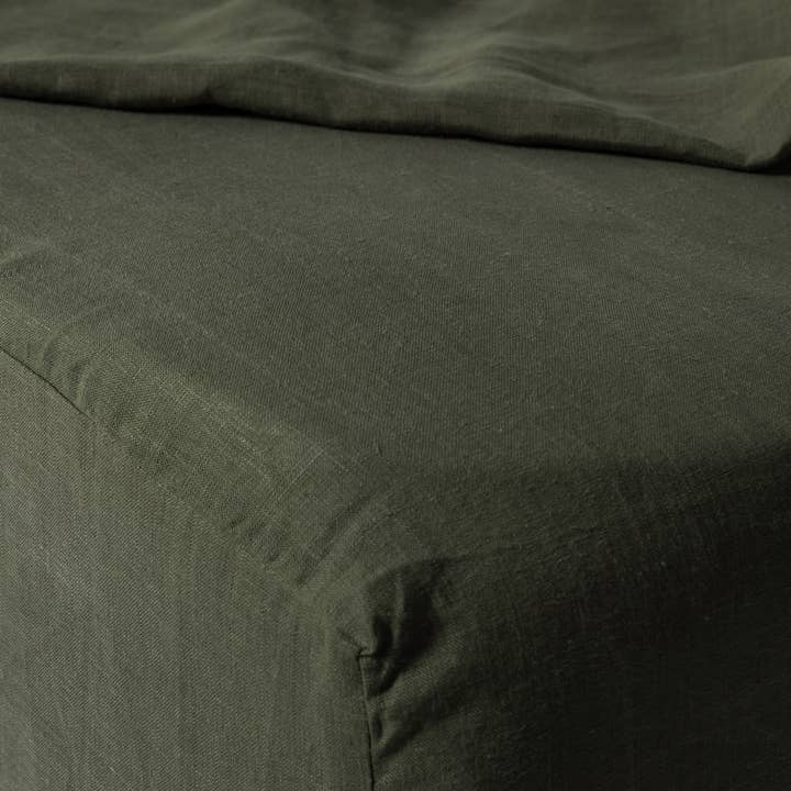 Cedar Green Linen Fitted Sheet Set (3 pcs) for wholesale by The Katha