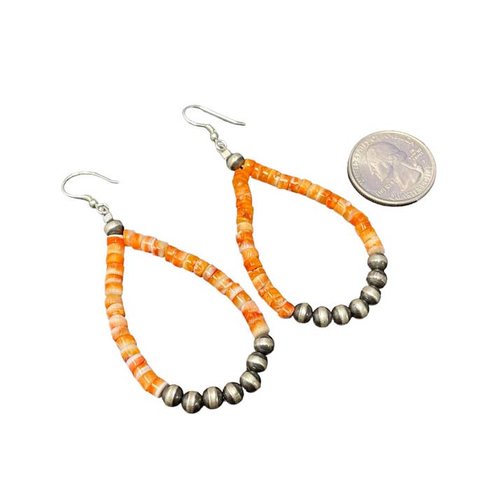 Select Lines - Wholesale Dangle Earrings - Orange Spiny Oyster Desert Pearl Bead Dangle Earrings Sterling Silver1