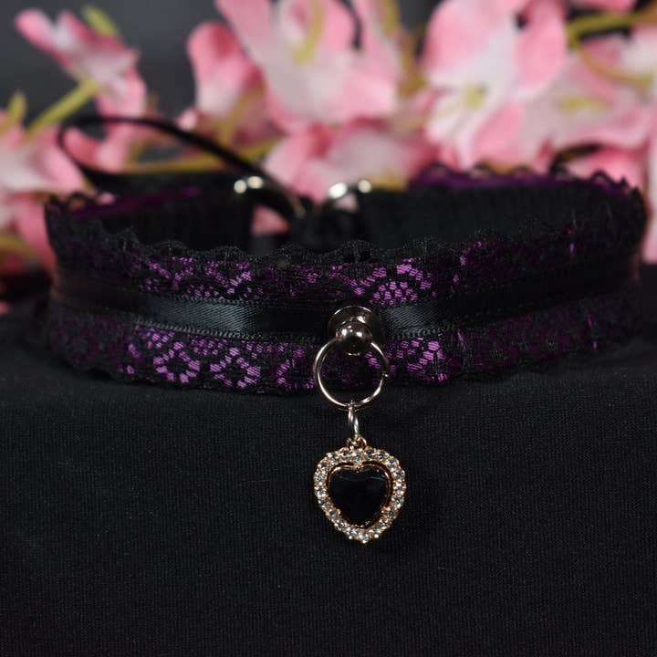 Gargantilha Coração de Cristal Roxo Beringela por atacado de Naughty Pawsies