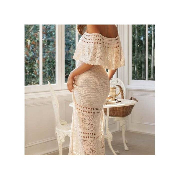 Sheer Trend - Venta al por mayor Vestido - Mujer - Vestido largo casual con hombros descubiertos y cordones.2