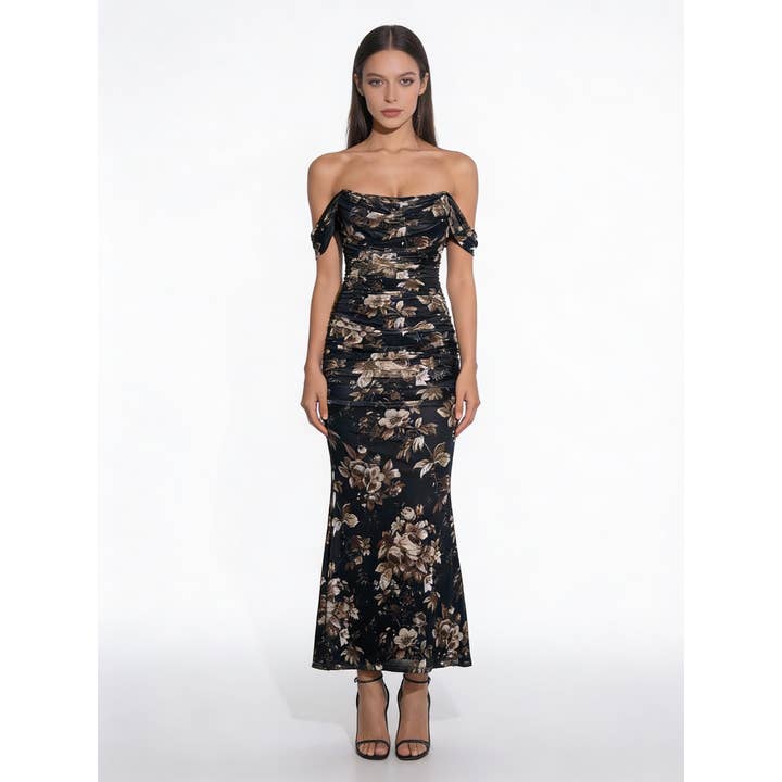 Mesh Ruffle Backless One-Shoulder Bodycon Dress for wholesale by BELLISSIMA FASHION