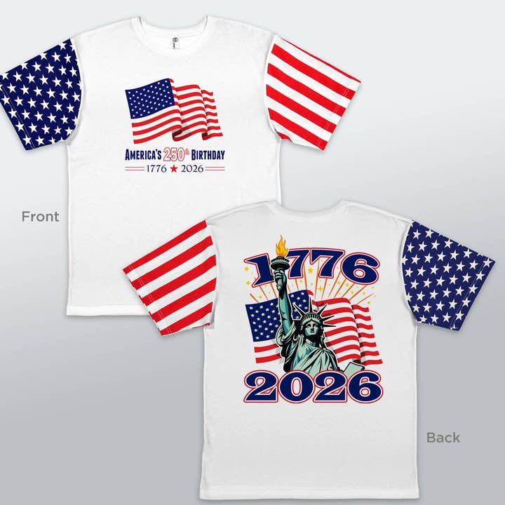 Stars & Stripes 2026 USA Jubileum Dubbelsidig T-shirt för wholesale av RetroPlanet