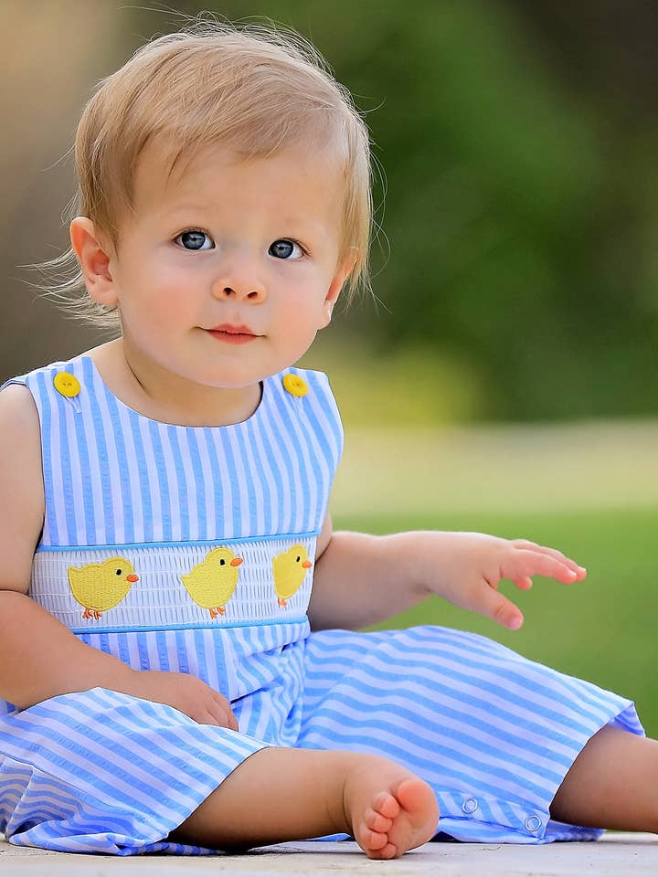 Rylee Faith Designs - Wholesale Jumpsuit - Baby - Spring and Summer Chicken Embroidery Blue Boy Romper2