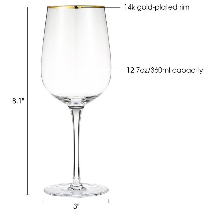 Cheer Collection - Wholesale Wine Glass - Berkware Long Stem Red Wine Glass with Gold tone Rim3