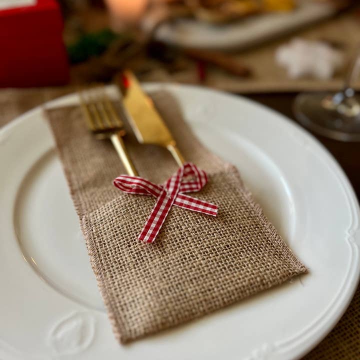 Uniq Favors - Wholesale Napkin Holder - 10 Rustic Burlap Cutlery Holder, Wedding Table Cutlery Pouch