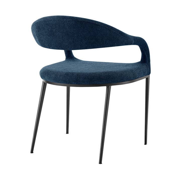 HomeRoots - Wholesale Chair - Set of Two Blue And Black Upholstered Polyester Open Back Dining Arm Chairs4