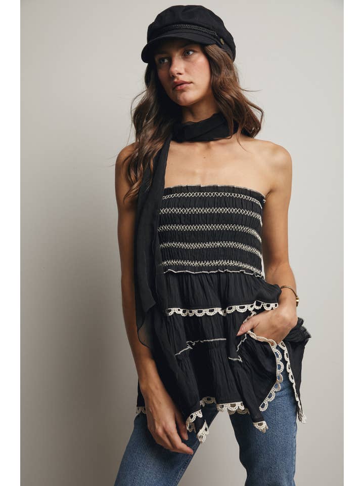 Forte - Wholesale Skirt - Women's - Smocked Ruffle Convertible Skirt/Top FSK000814