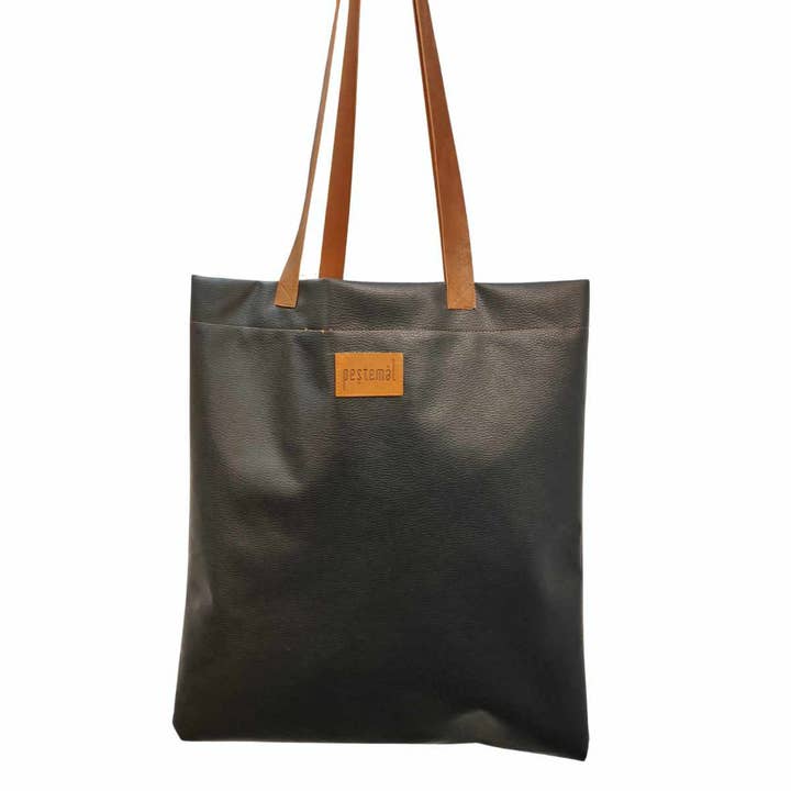 Black Vegan Leather Tote Bag for wholesale by Pestemal