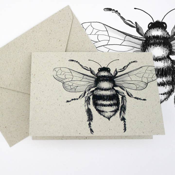 Grass paper mini card, wild bee for wholesale by NOA Papeterie
