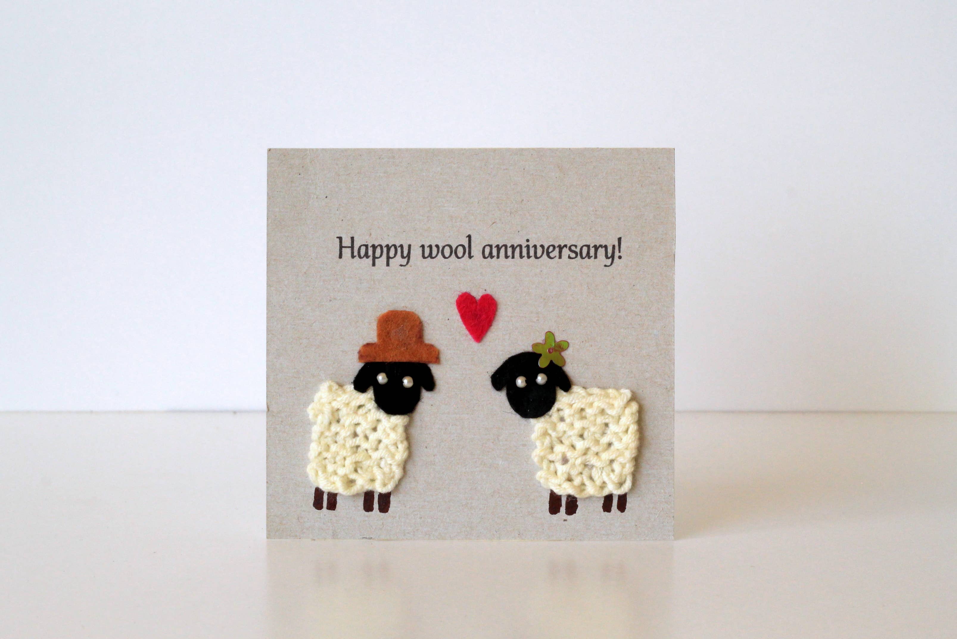 Lenasminiland - Wholesale Anniversary Card - Happy wool anniversary knitted sheep cards, handmade ewe gif6