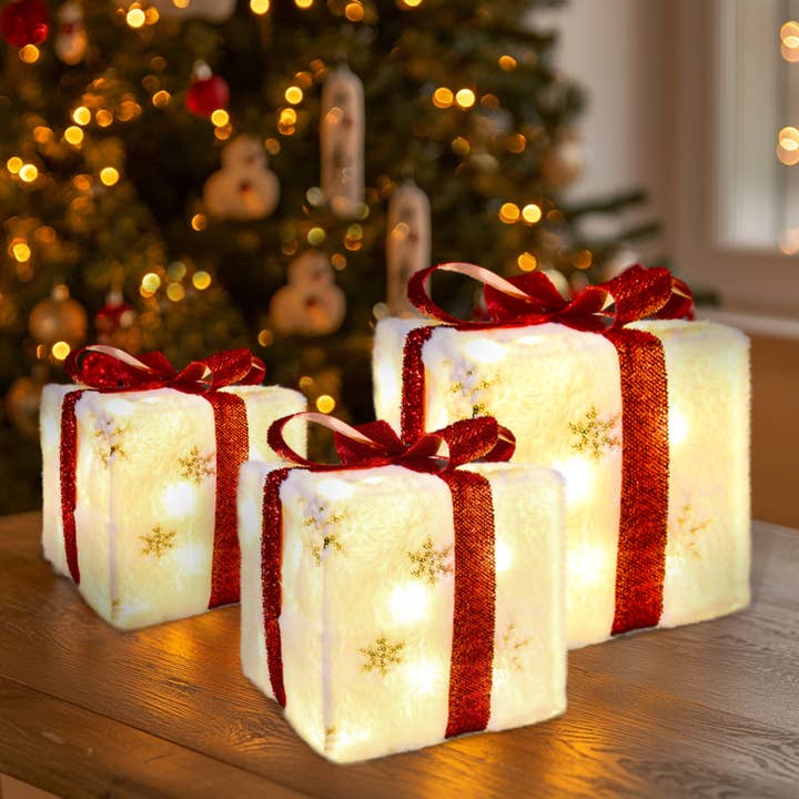 Fun Little Toys - Wholesale Christmas Decoration - 3PCS Christmas Lighted Gift Boxes: Illuminate Your Holiday