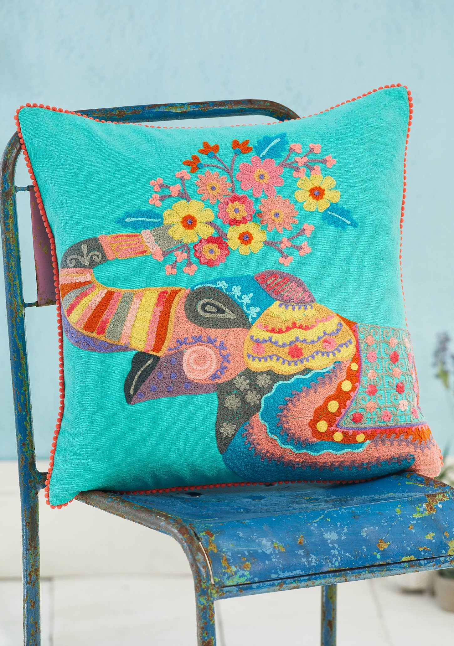 Namaste - Wholesale Throw Pillow Cover - Mahima Embroidered Elephant Cushion Cover, 45 X 45cm
