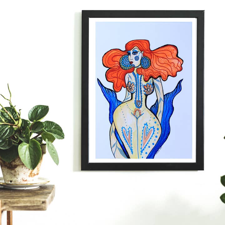 Yonii Red Mermaid Original Painting illustration Msdre for wholesale by Msdre