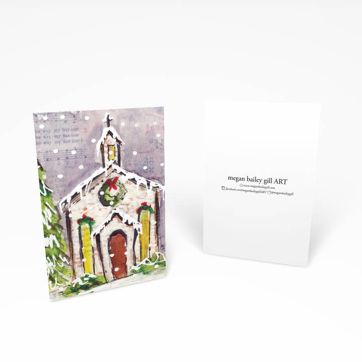 Carte de vœux ou carte de vœux Red Door Winter Church 02 pour la vente par MeganBaileyGillART