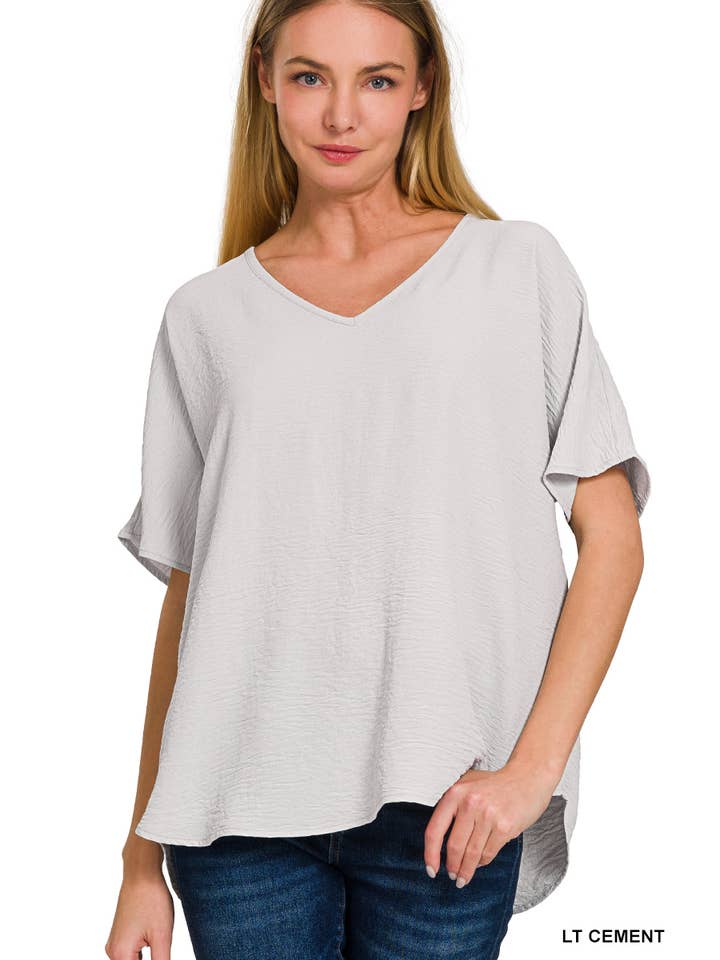 Vanilla Monkey - Wholesale Blouse - Women's - Woven Airflow V-neck Short Sleeve Top
