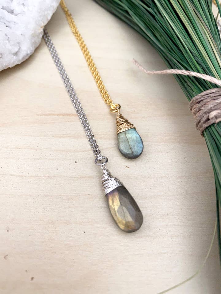 Labradorite Drop Necklace for wholesale by Pyrite and Pearls