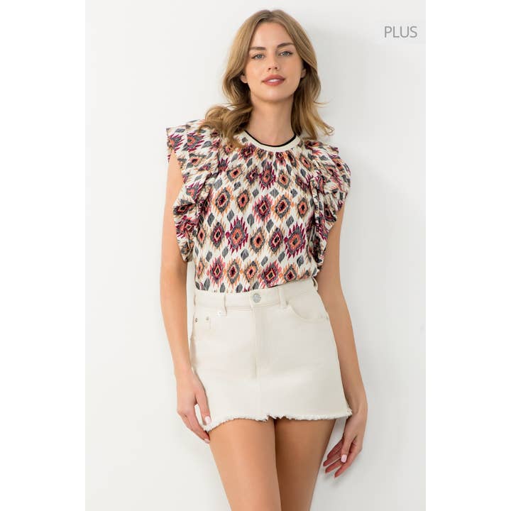 /Size XL/ Ruched Sleeve Print Top for wholesale by THML