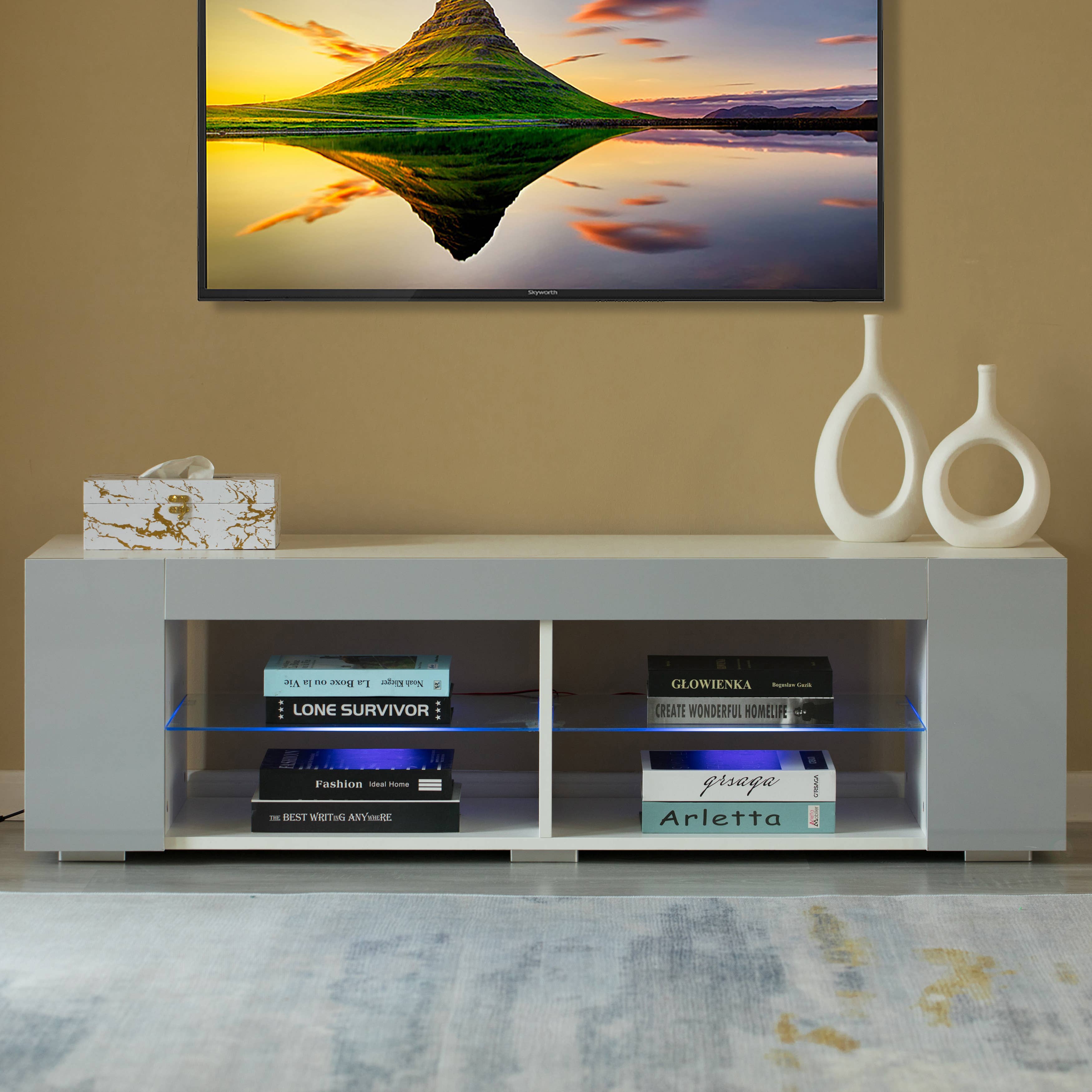 Quickway Imports - Vendita all'ingrosso Consolle - Mobile TV con luci LED e mensole in vetro2