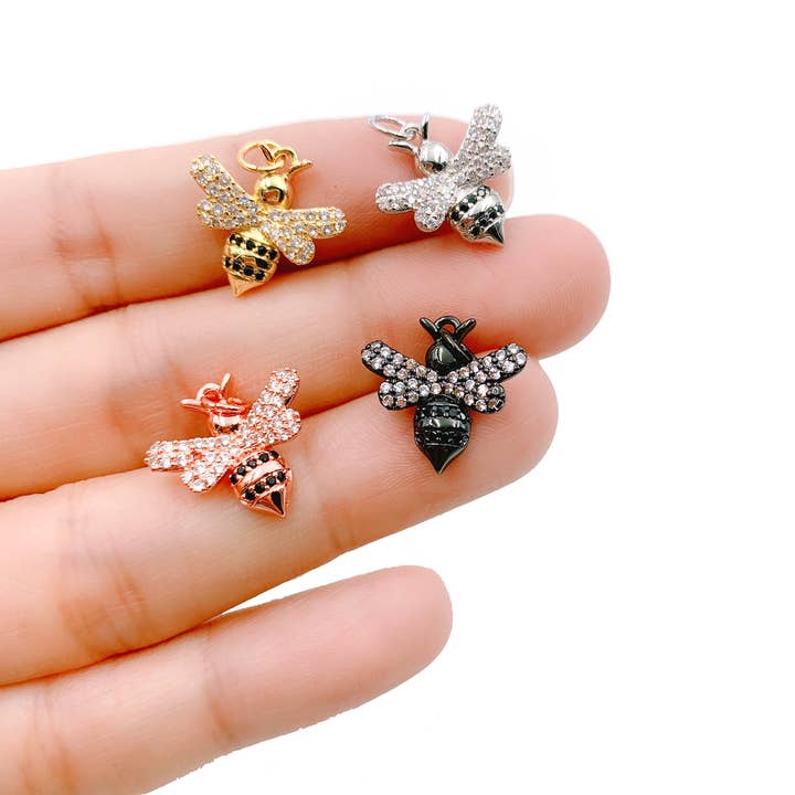 Beads Creation – Pendente/pingente individual por atacado – Pingente de Abelha Mini CZ Micro Pave.1