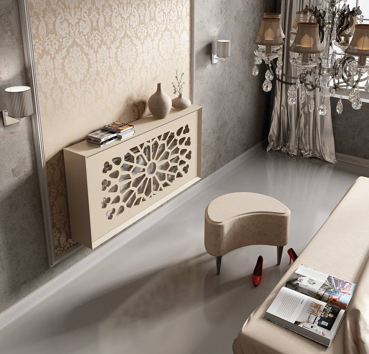 Franco Furniture - Vente Meuble de chambre - Cache-radiateur AZKARY II 40118 en MDF avec rosace centrale