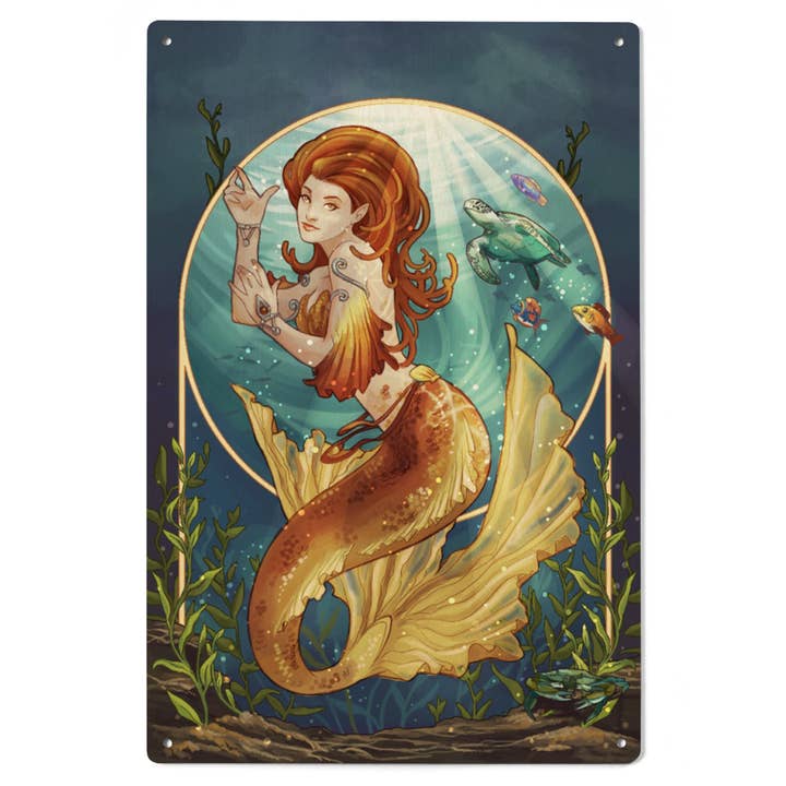 WOOD SIGN ART Mermaid Orange Tail for wholesale by Lantern Press