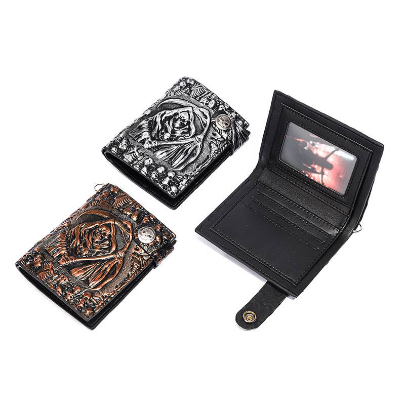 Tourtiwi - Vendita all'ingrosso Portafogli - Donna - Portafoglio a catena antifurto con teschio punk del Tristo Mietitore14