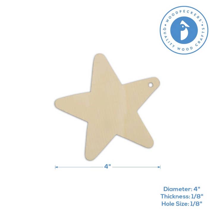 Woodpeckers Crafts - Wholesale Cutouts - 4" Wood Star Cutout with Hole