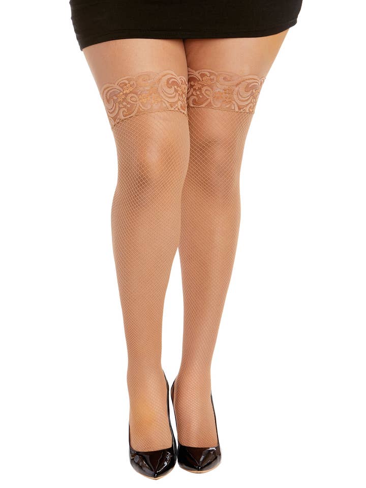 Plus Size Laced Stay-up Fishnet Thigh High Women's Underwear for wholesale by Dreamgirl International