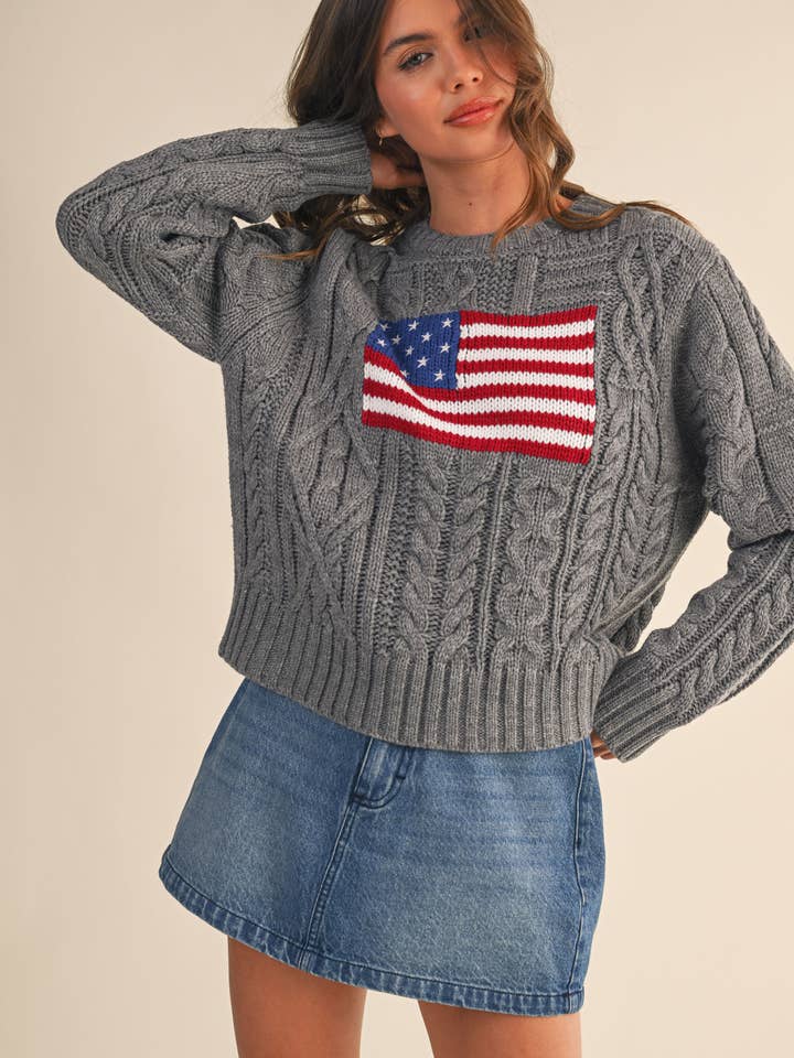 IT4473 USA FLAG CABLE KNIT SWEATER for wholesale by Klesis