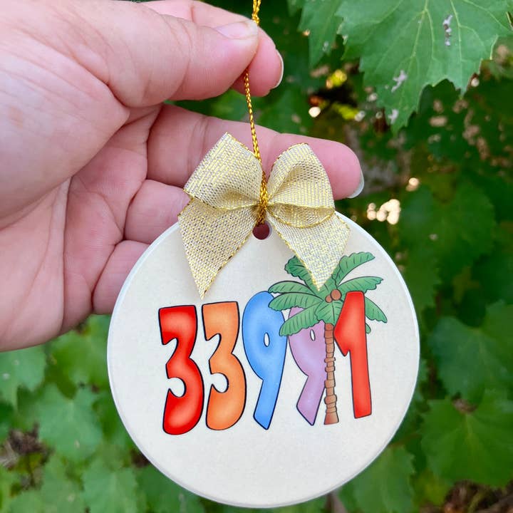 christmas palm tree zip code ornaments for wholesale by on the Bayou