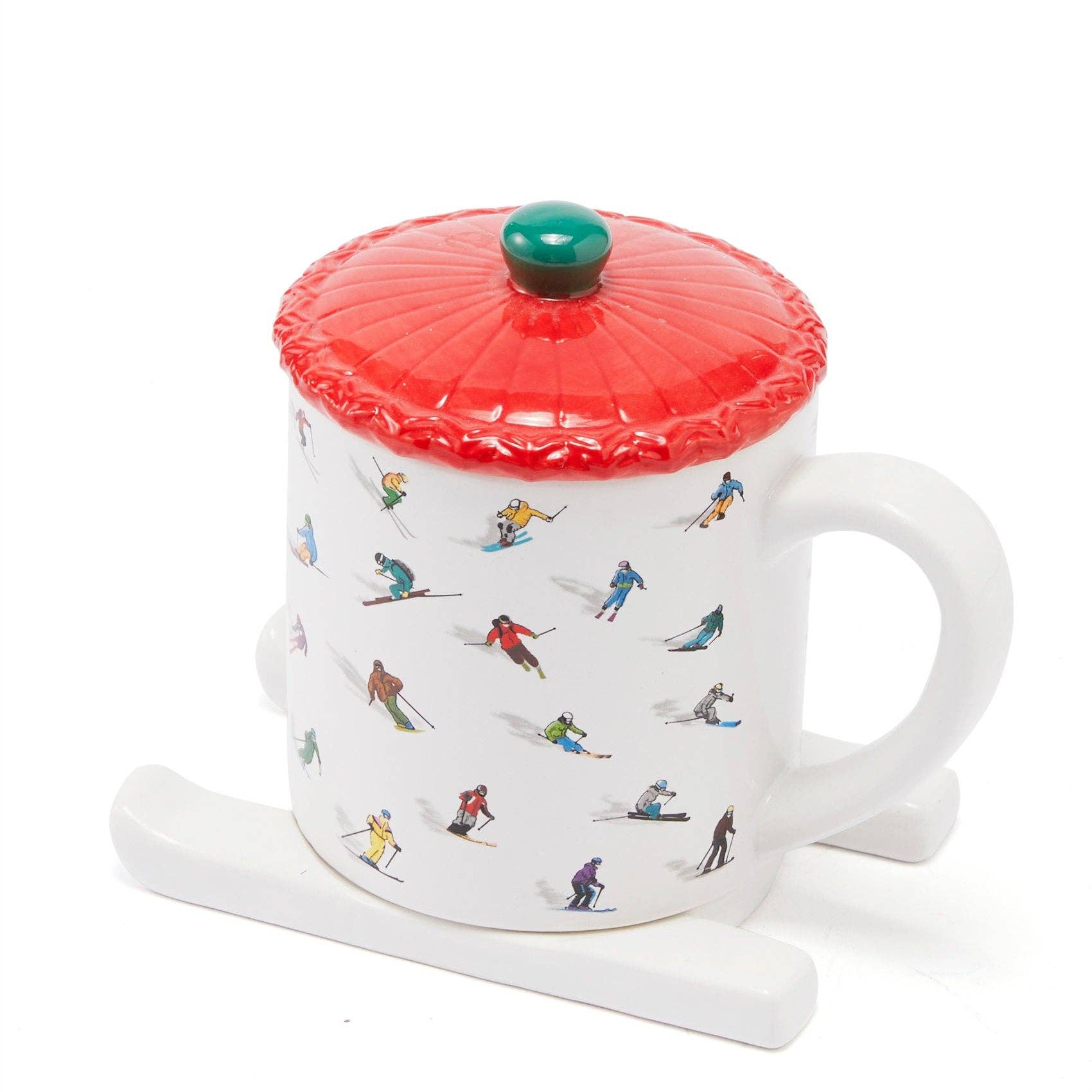 The Wine Savant /  Khen Glassware - Wholesale Coffee Mug - Ceramic Skiing Mug with Lid and Skis Coaster by GUTE - Cute1