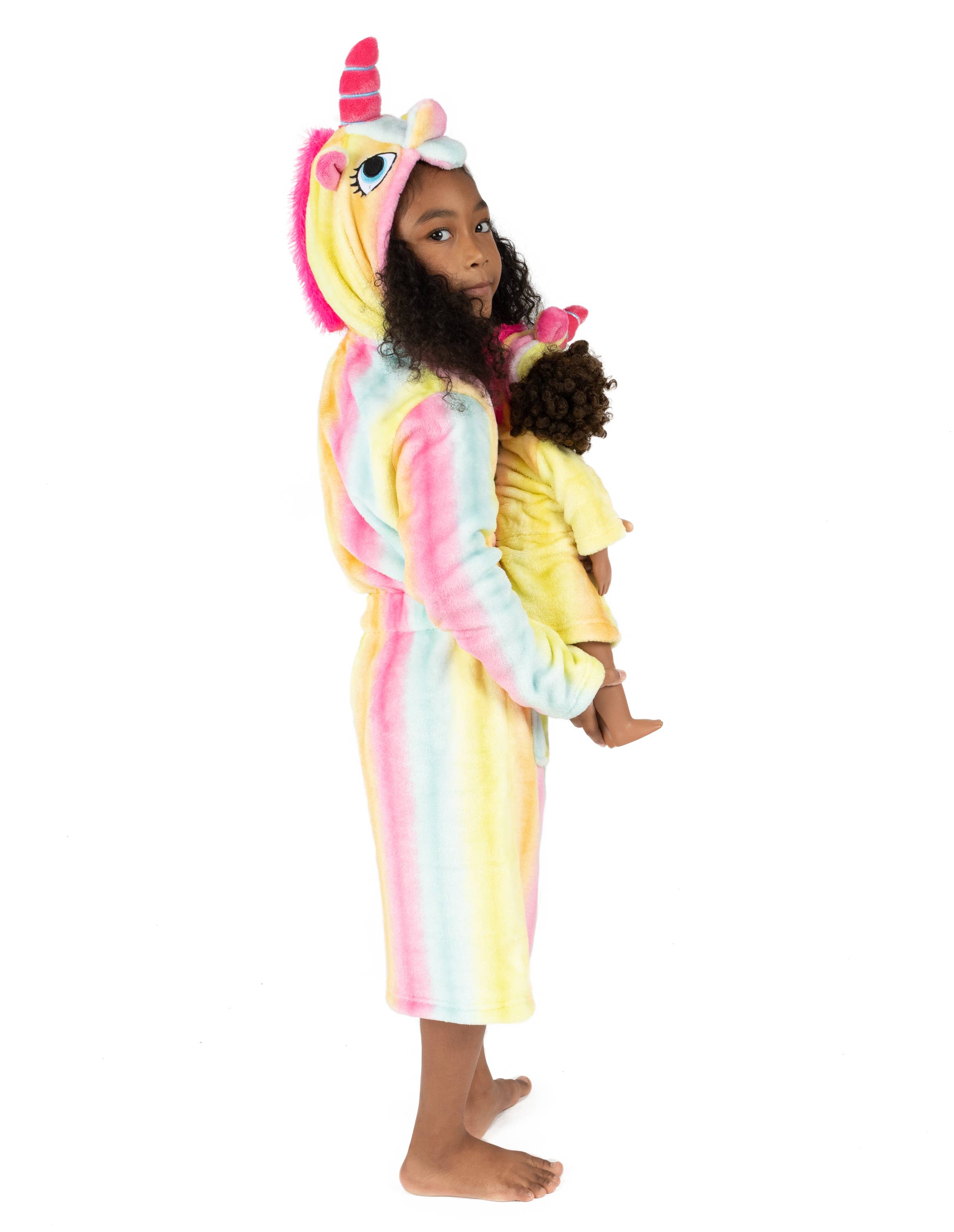 Leveret Pajamas - Wholesale Robe - Kids - Kids Girl & Doll Fleece Hooded Rainbow Robe1