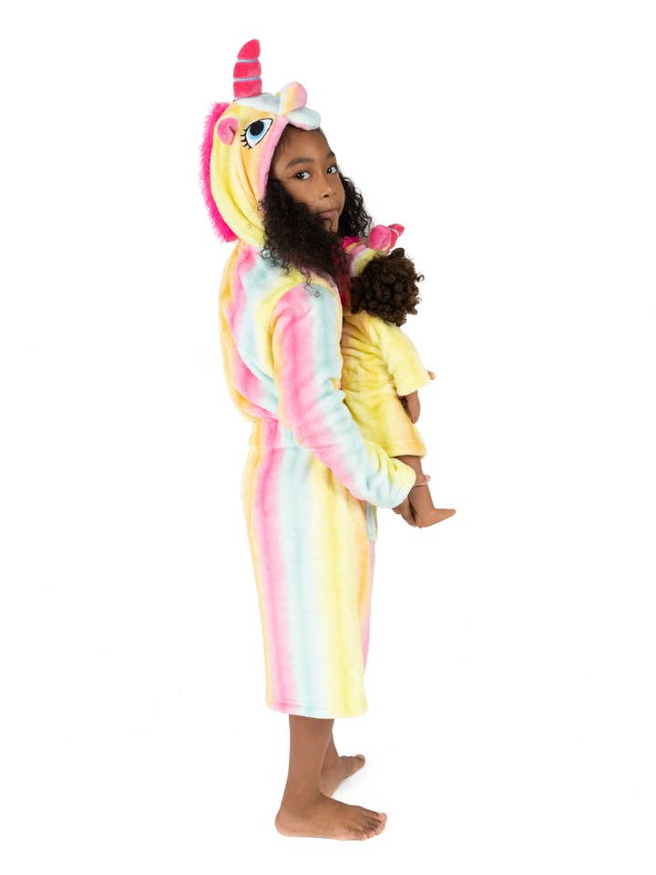 Leveret Pajamas - Wholesale Robe - Kids - Kids Girl & Doll Fleece Hooded Rainbow Robe1