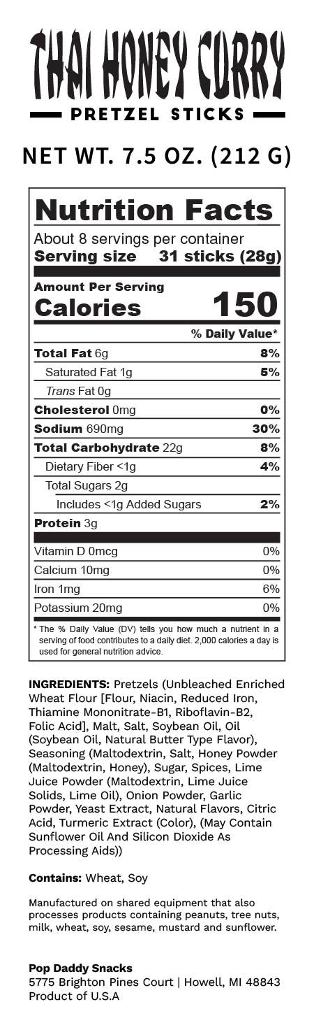 Pop Daddy Snacks - Wholesale Pretzels - Pop Daddy – Thai Honey Curry Seasoned Pretzels 7.5oz2