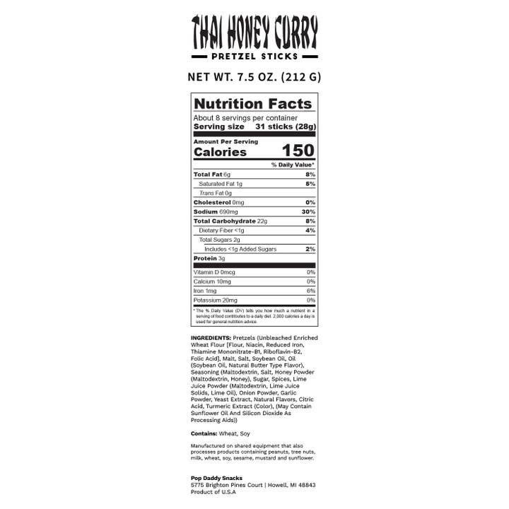 Pop Daddy Snacks - Wholesale Pretzels - Pop Daddy – Thai Honey Curry Seasoned Pretzels 7.5oz2