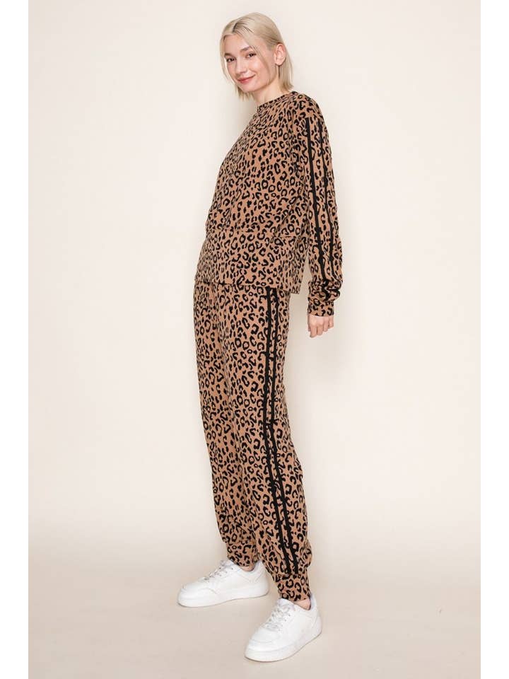 Tortora P80291 Joggers a Maglia a Vita Alta con Stampa Leopardo in vendita all'ingrosso su Faire1
