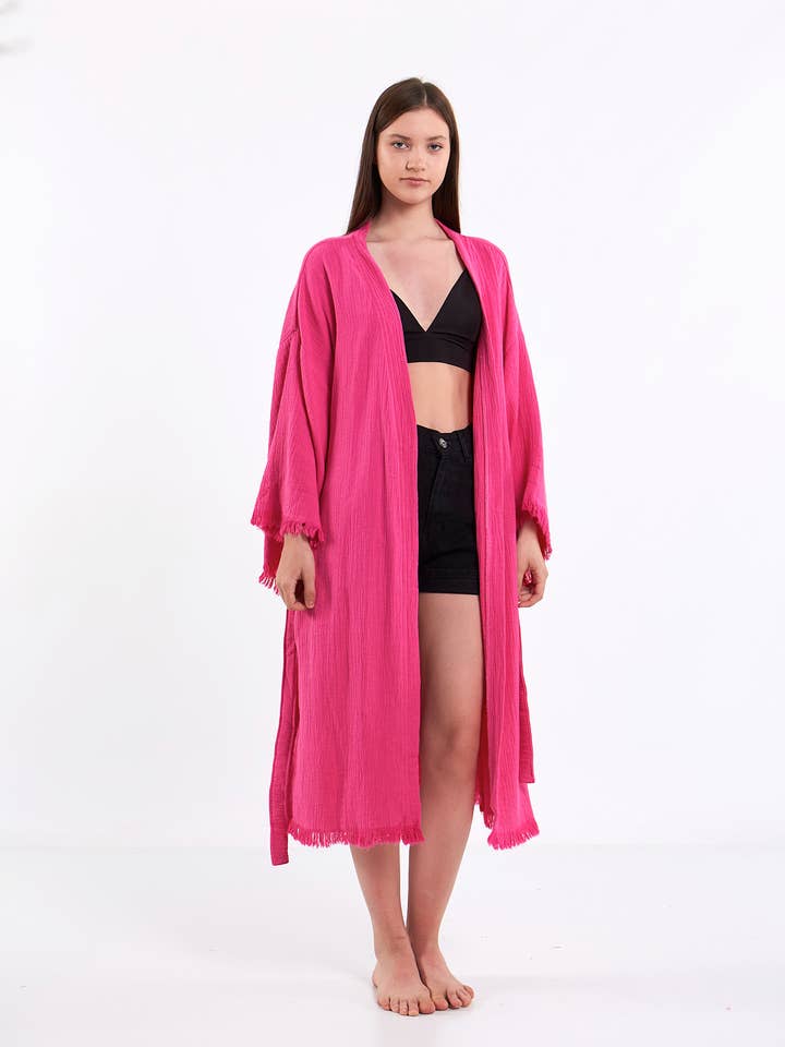 Yaz Concepts - Wholesale Kimono - Women's - Pink Bride Script Bridal Party Get Ready Short Kimono Robe