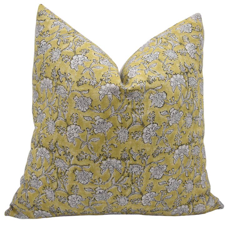 Floral Block Design Thick Linen Pillow Cover -Naayab for wholesale by Fabdivine