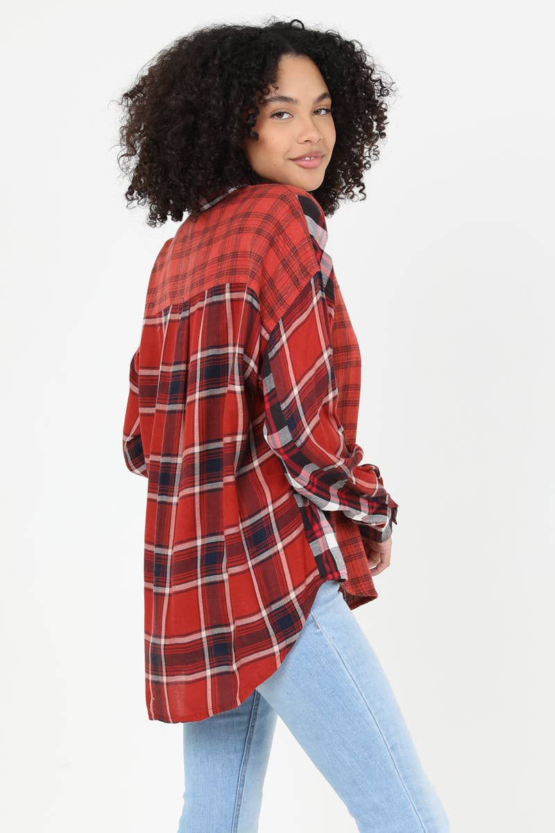 ANGIE - Vente Chemise à col boutonné – femme - C2013-SA57-RB40-SC36 CHEMISE À CARREAUX MIXTE À OURLET BAS3